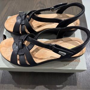Clarks Black Leather Woven Slingback Sandals